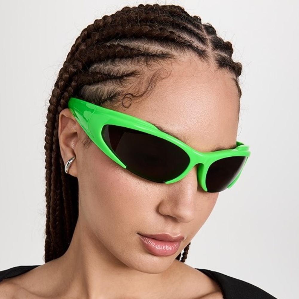 NEW BB0253S 005 BALENCIAGA GREEN GREY OVAL UNISEX BALENCIAGA SUNGLASSES